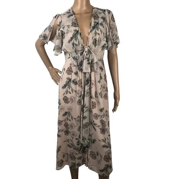 Astr Dresses Astr Boho Floral Print Midi Wrap Dress Short